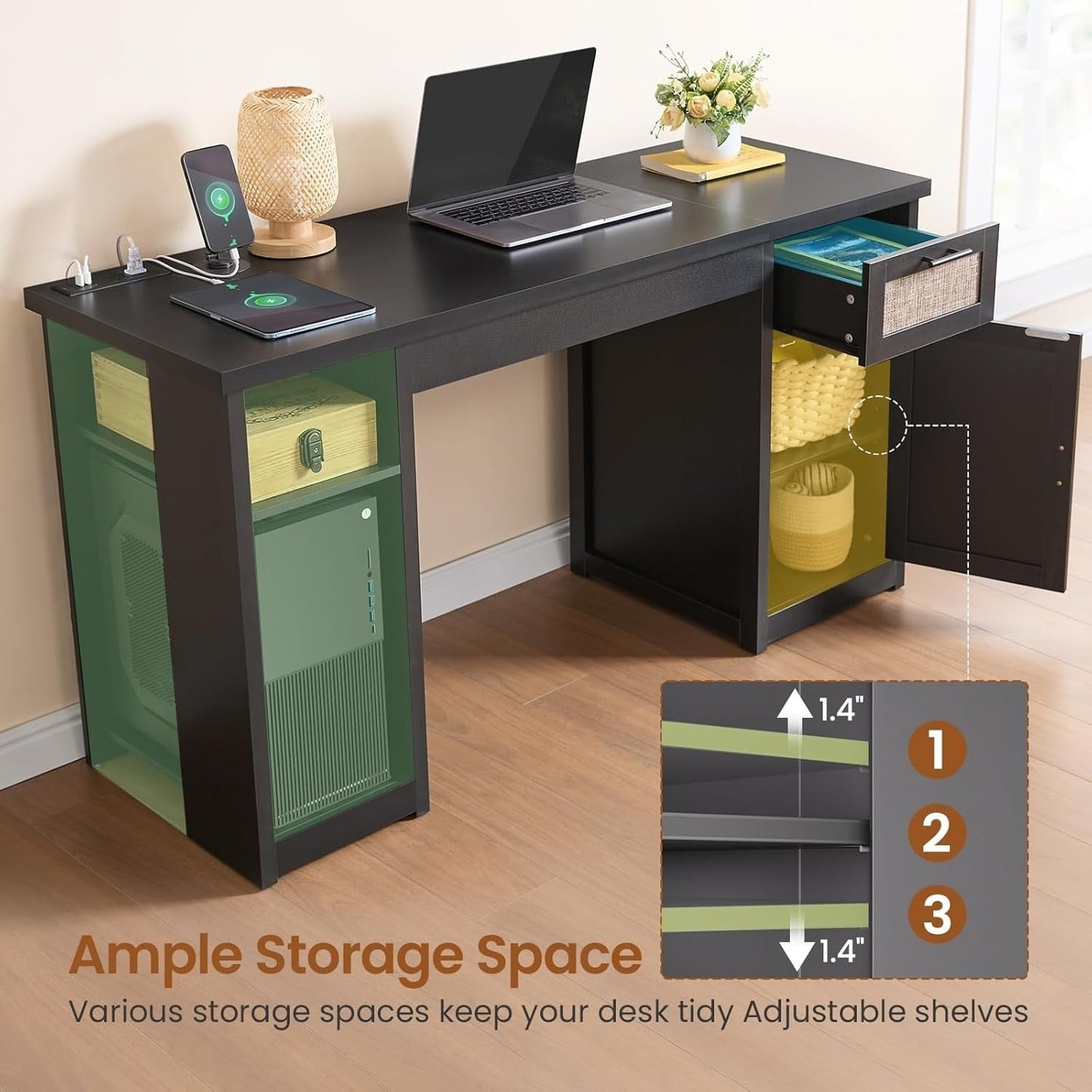 Bureau de direction de ferme Bureau à domicile Tiroir de classement Support d'écran Prise de courant