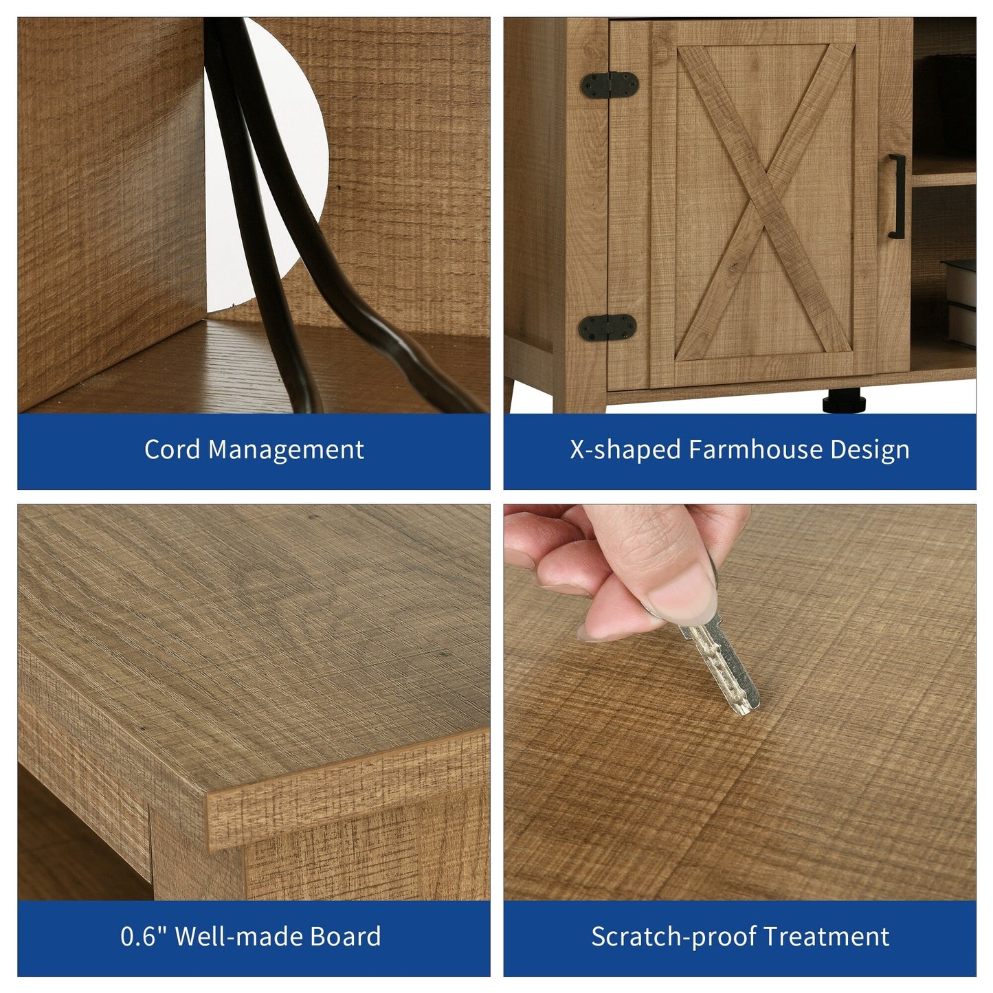 Meuble TV Farmhouse pouvant accueillir jusqu'à 65 téléviseurs avec portes et étagères ouvertes Console multimédia Prise de courant