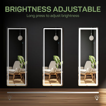 Miroir de sol avec éclairage LED, 64 x 21, miroir pleine longueur avec support, miroir suspendu, miroir mural, miroir intégral
