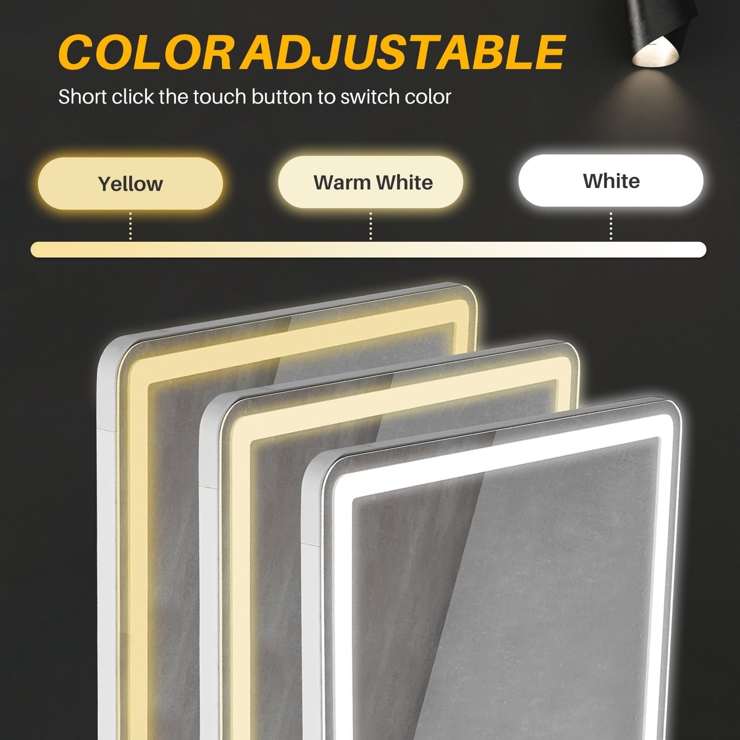 Miroir de sol avec éclairage LED, 64 x 21, miroir pleine longueur avec support, miroir suspendu, miroir mural, miroir intégral