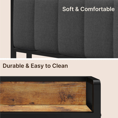 Cadre de lit plateforme en métal pour lit simple, double, queen ou king size avec tête de lit rembourrée et rangement