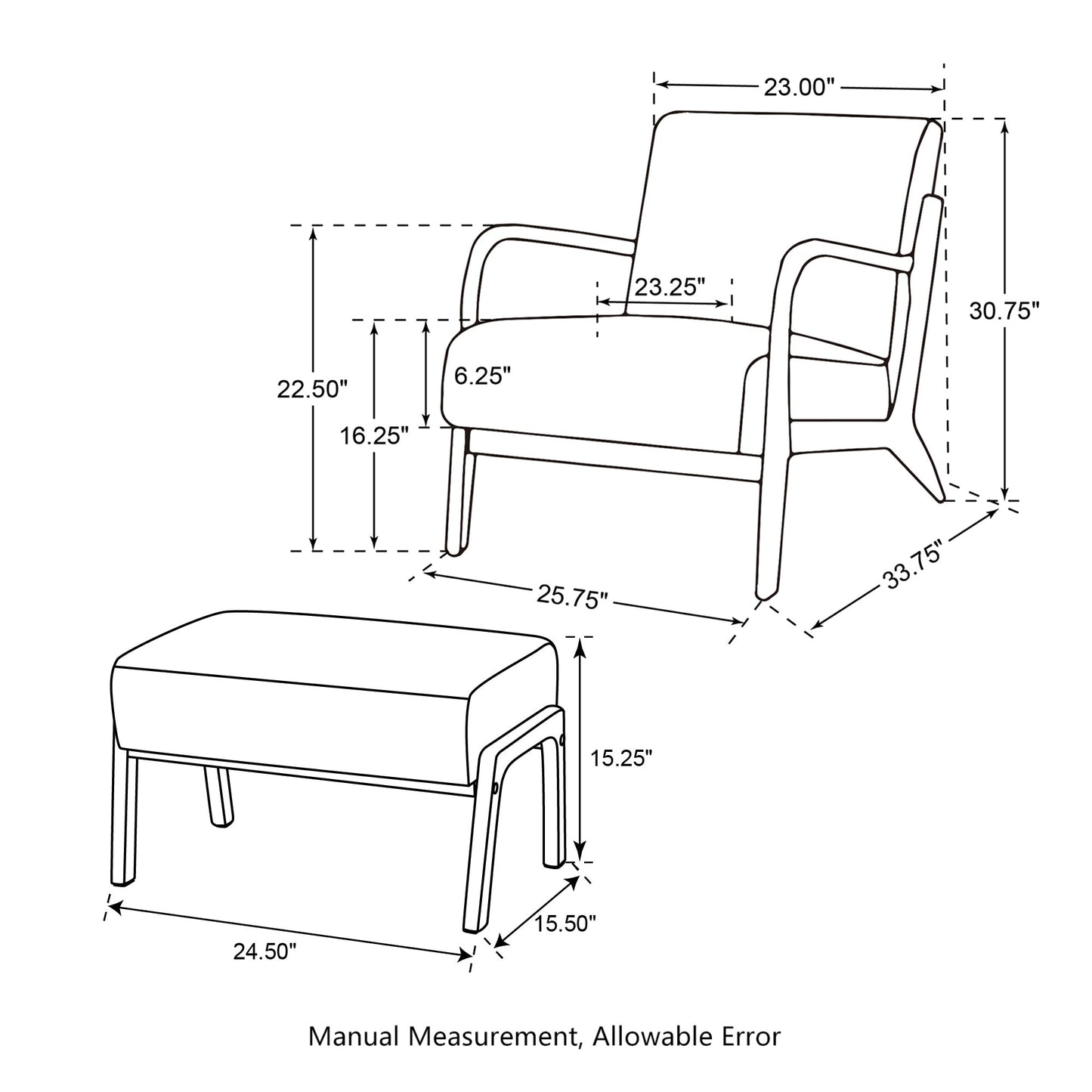 Fauteuil d'appoint moderne en cuir synthétique Glitzhome 30,75 po de hauteur, style milieu de siècle, avec coussin – 25,75 po de largeur x 33,75 po de profondeur x 30,75 po de hauteur