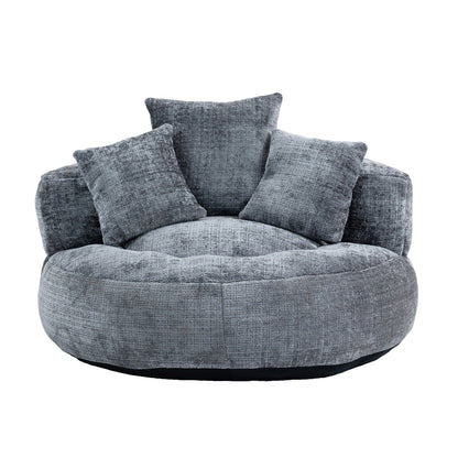 Canapé poire simple gris surdimensionné en chenille de 42,52 pouces avec trois oreillers pour chambre à coucher