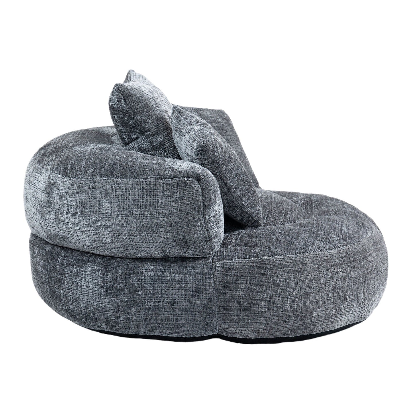 Canapé poire simple gris surdimensionné en chenille de 42,52 pouces avec trois oreillers pour chambre à coucher