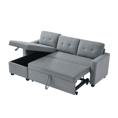 Canapé-lit convertible en lin gris de 81,5 po avec méridienne de rangement réversible