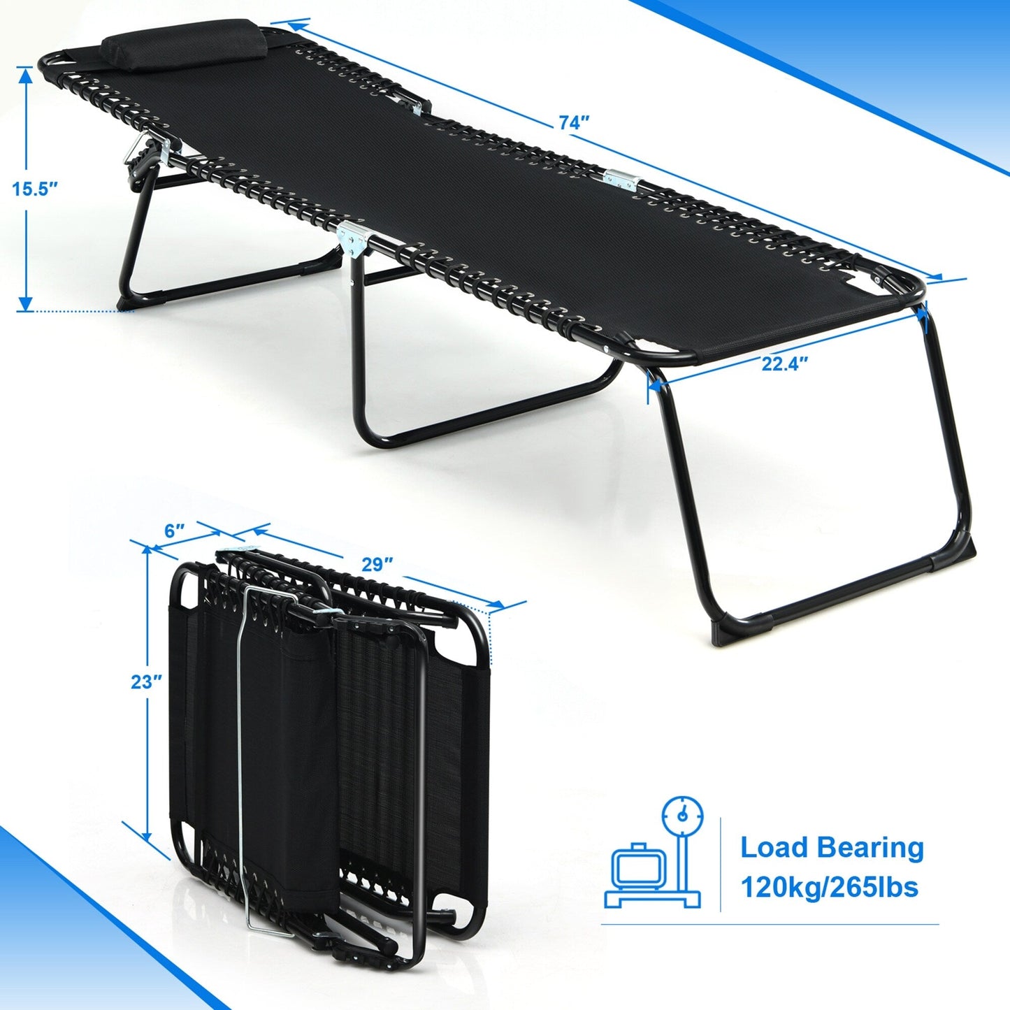 Chaise longue de plage pliante Gymax avec oreiller, 4 niveaux