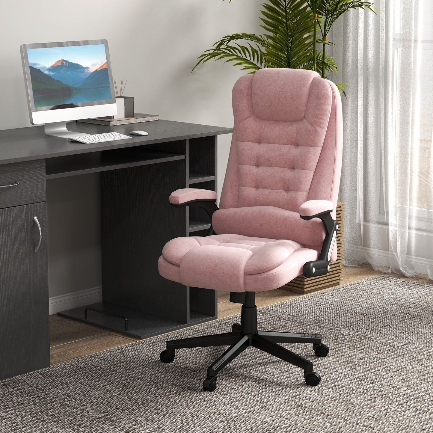 Fauteuil de bureau HOMCOM à 6 points de massage vibrant et chauffant, dossier haut en velours avec dossier inclinable