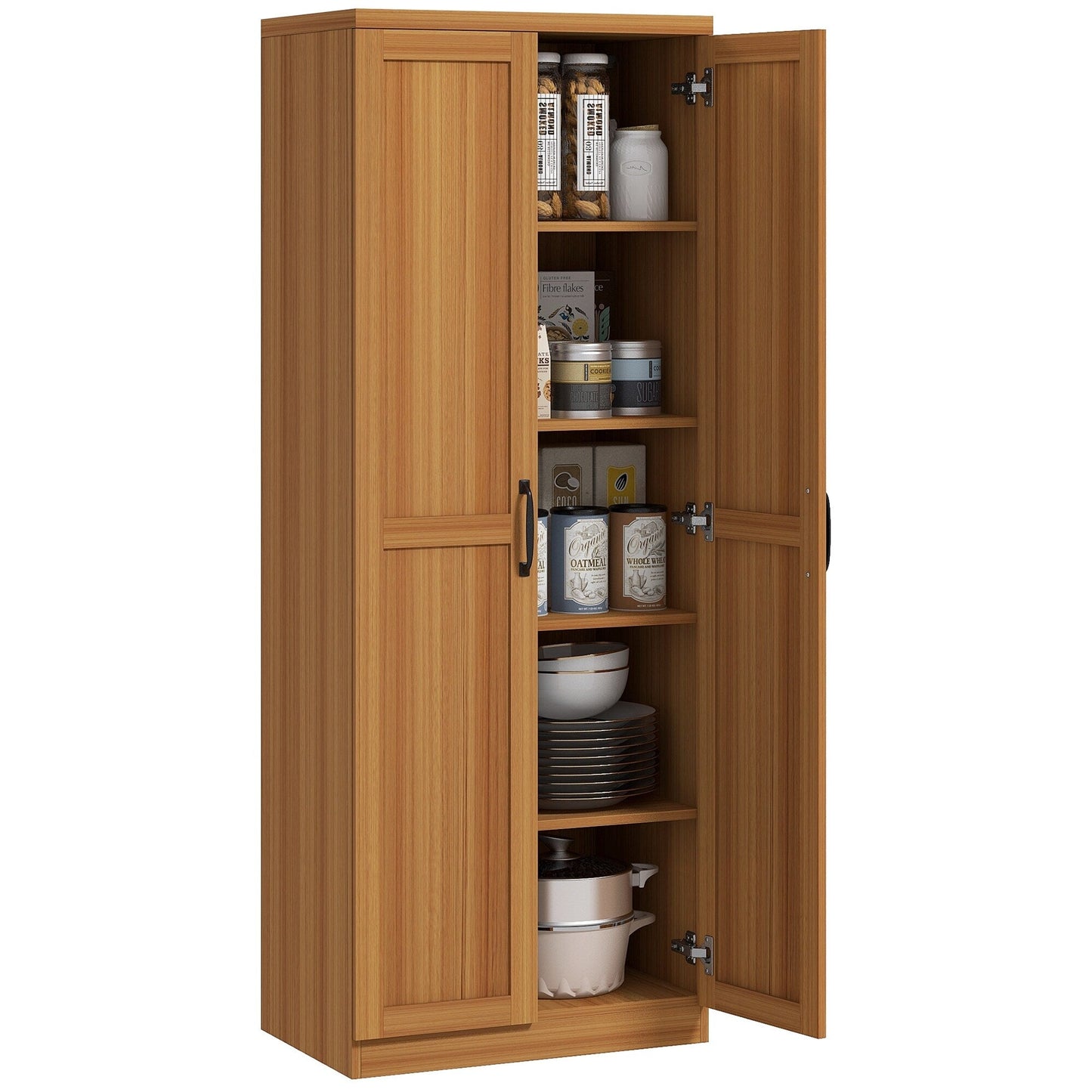HOMCOM 63 Garde-manger de cuisine à 2 portes, meuble de rangement indépendant avec étagères à 5 niveaux et 2 étagères réglables pour salle à manger