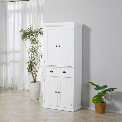 HOMCOM 72 Armoire de cuisine indépendante traditionnelle avec portes et 3 étagères réglables, blanc