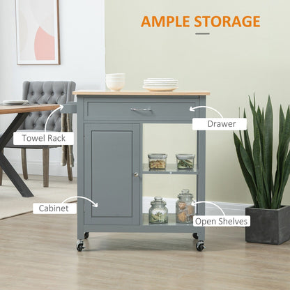 Desserte de cuisine HOMCOM, plateau en bois, sur roulettes, avec étagère ouverte et tiroir de rangement, pour salle à manger et cuisine
