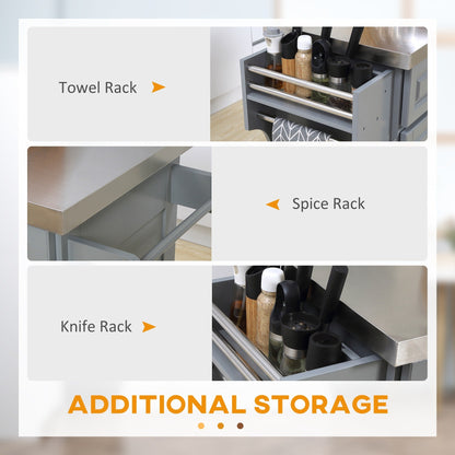 Îlot de cuisine roulant HOMCOM avec rangement, chariot de cuisine portable avec plateau en acier inoxydable, gris - N/A