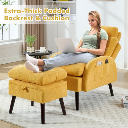 Fauteuil d'appoint HOMYKA avec dossier réglable et pouf de rangement