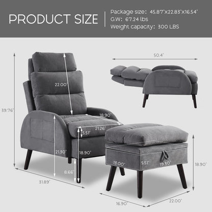 Fauteuil d'appoint HOMYKA avec dossier réglable et pouf de rangement