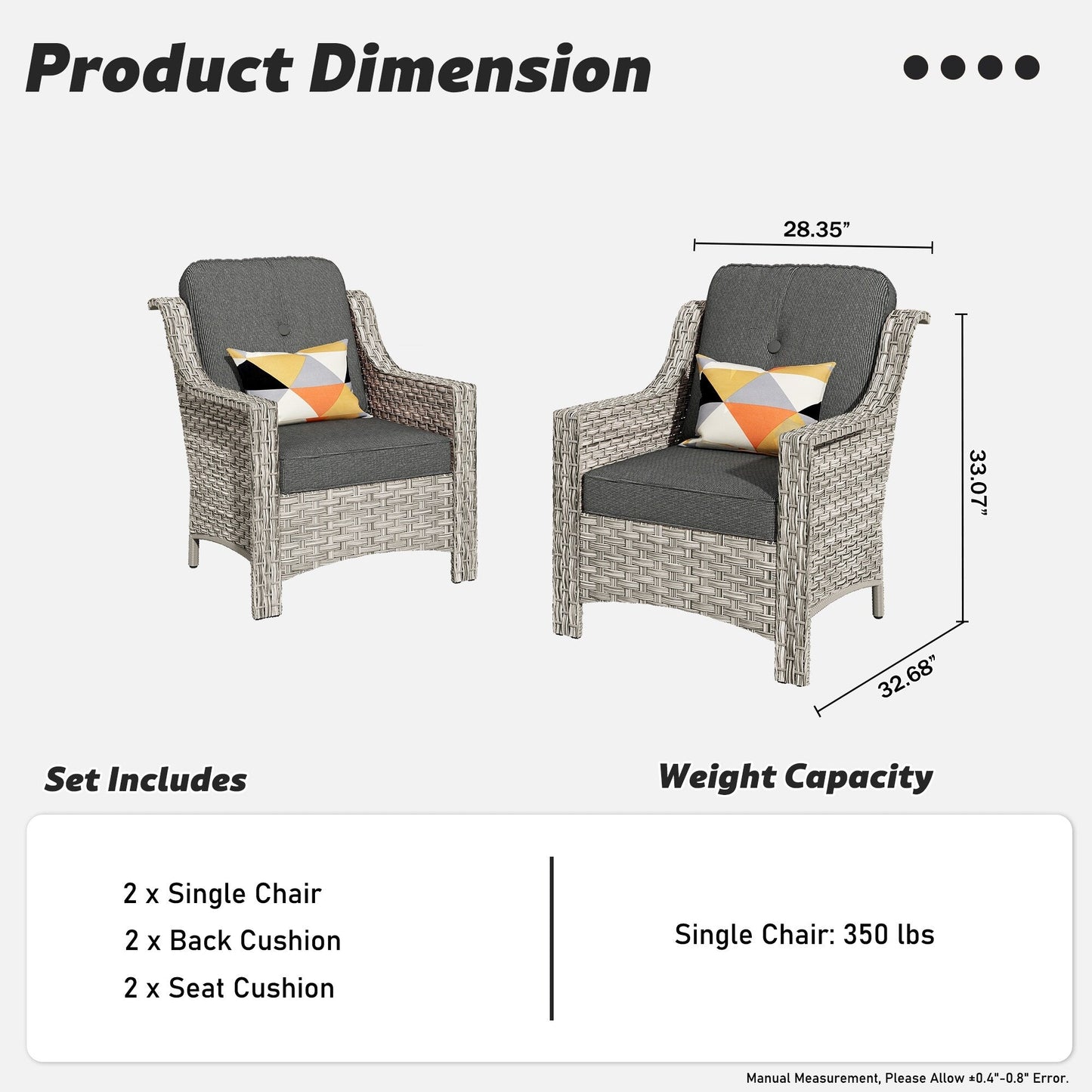 Ensemble de 2 chaises de patio d'extérieur en rotin et osier à dossier haut HOOOWOOO