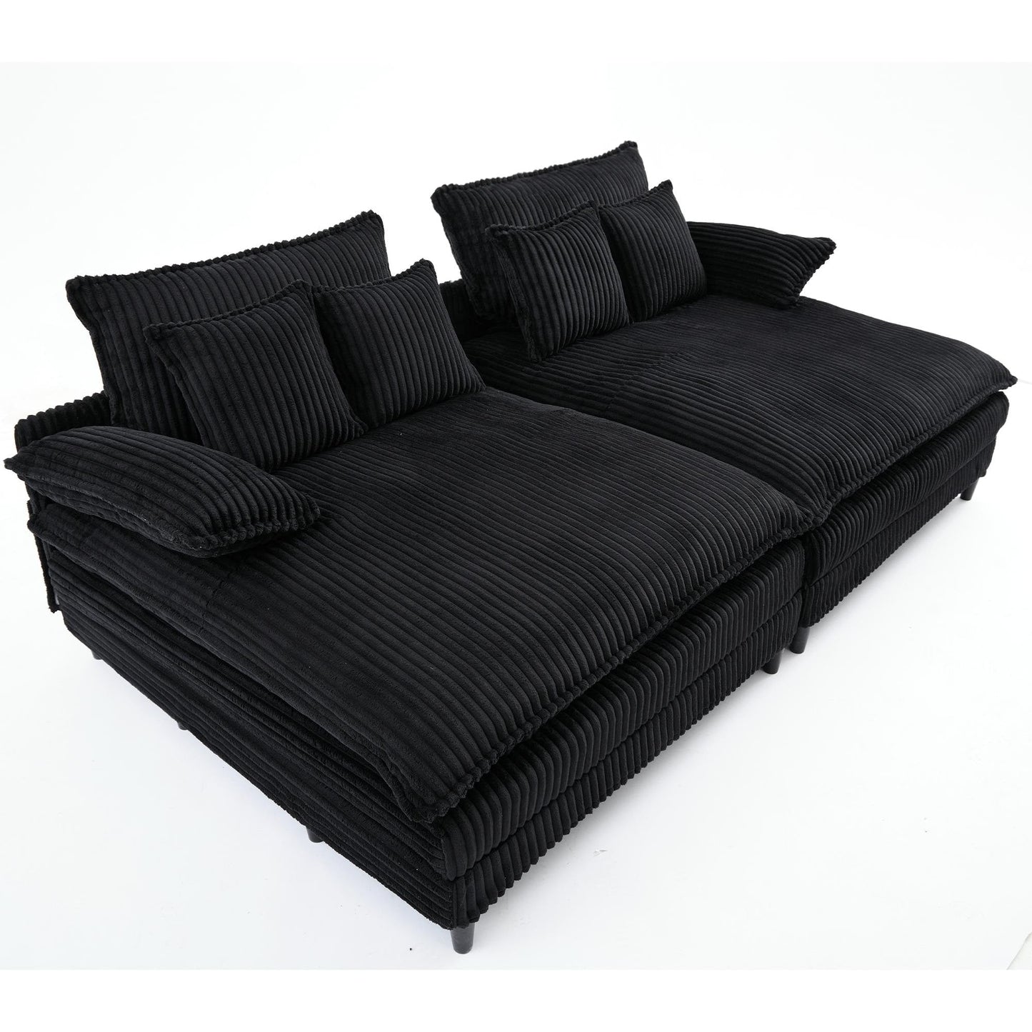 Canapé-lit Harmonia 109 W surdimensionné en velours côtelé, siège profond, double méridienne avec 4 oreillers