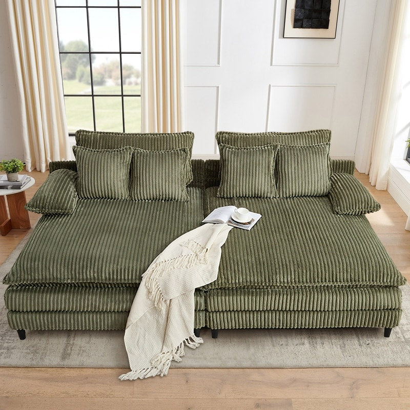 Canapé-lit Harmonia 109 W surdimensionné en velours côtelé, siège profond, double méridienne avec 4 oreillers