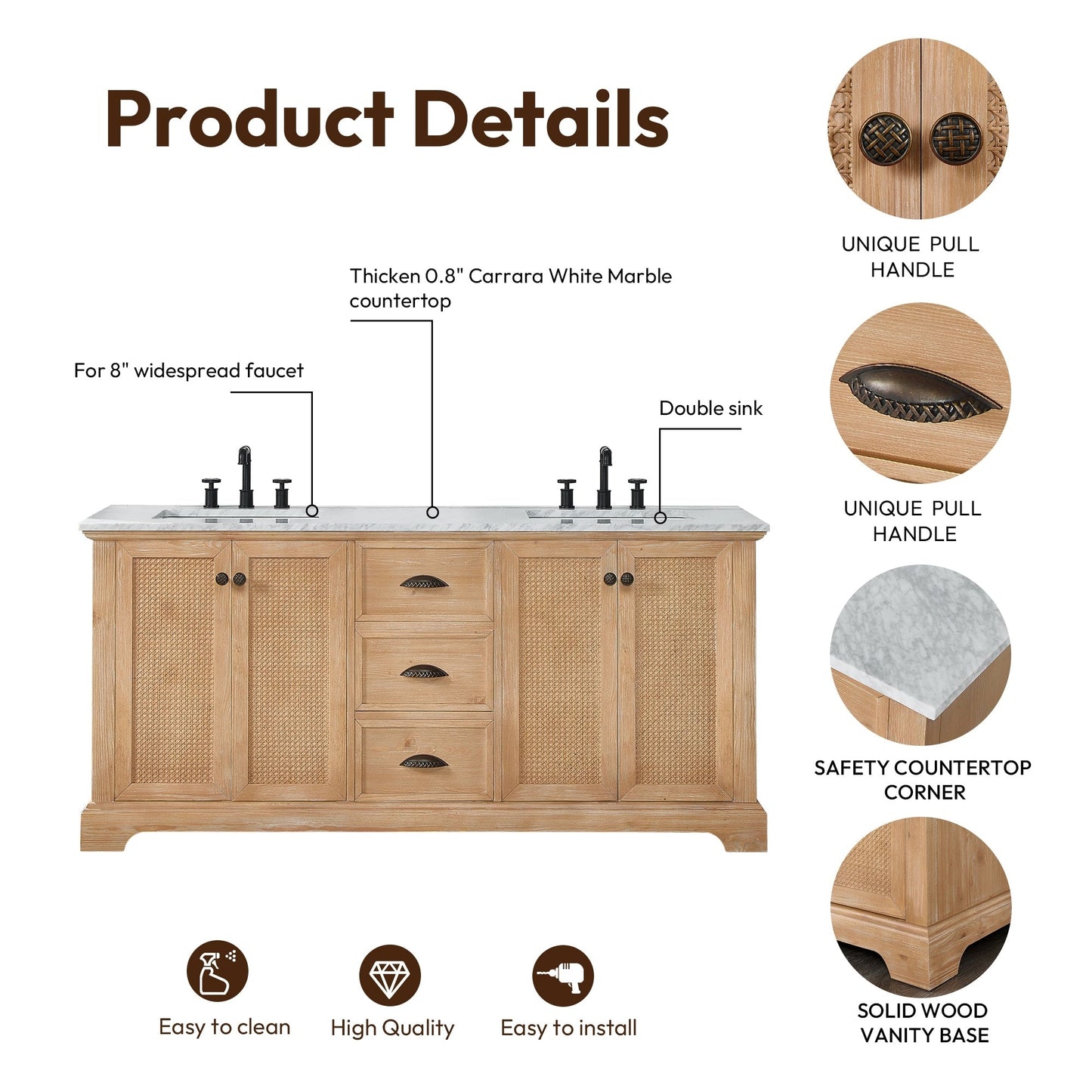 Meuble-lavabo Hervas avec plateau en marbre naturel sans miroir