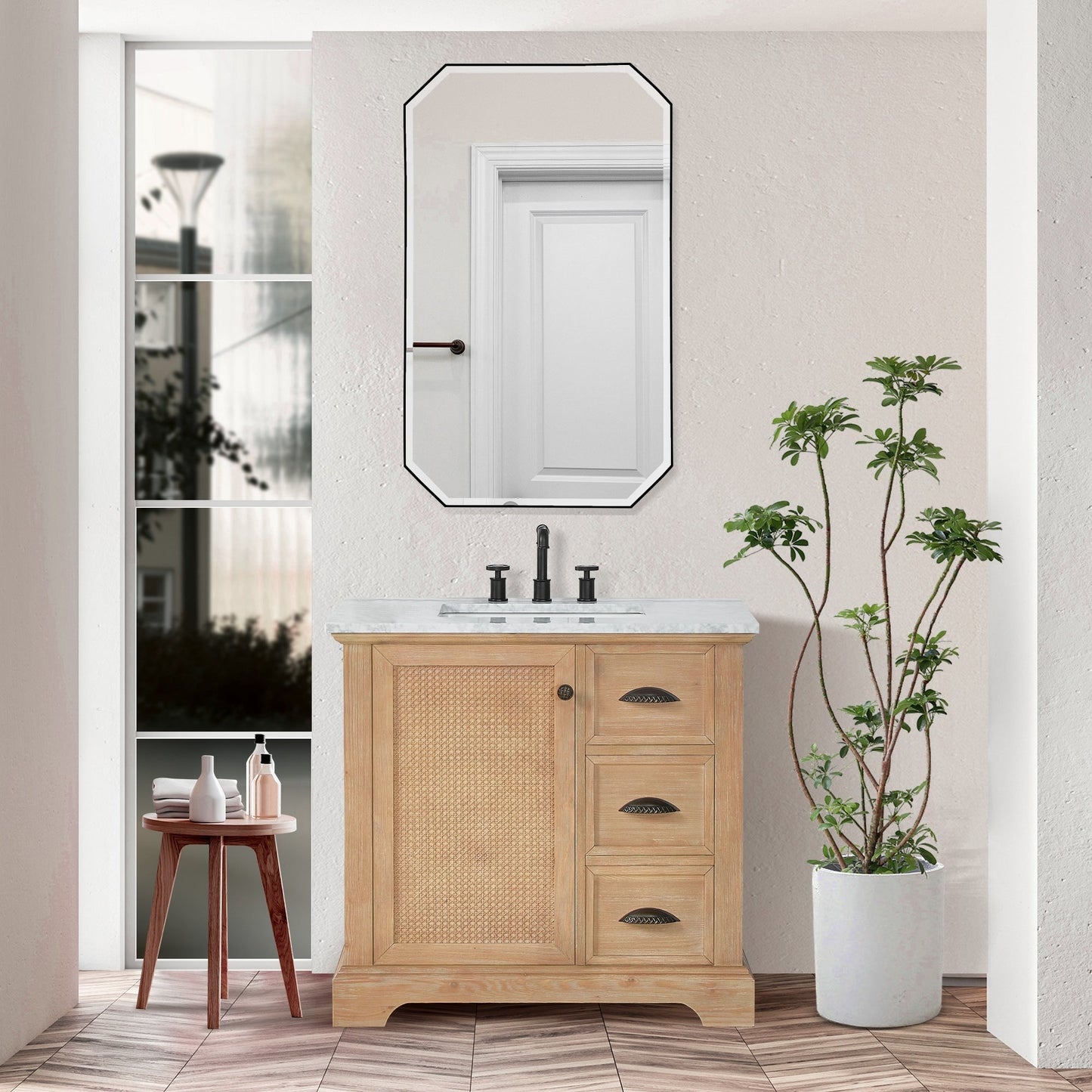 Meuble-lavabo Hervas avec plateau en marbre naturel sans miroir
