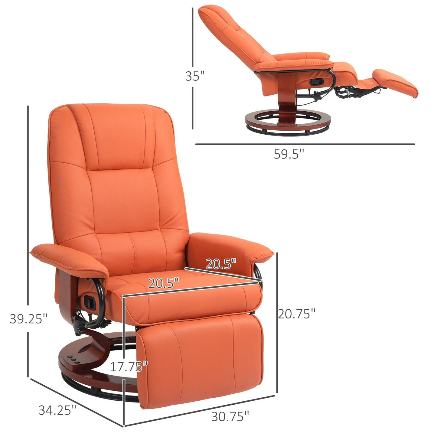 Fauteuil inclinable pivotant manuel réglable en similicuir HomCom avec repose-pieds confortable et relaxant