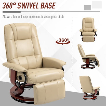 Fauteuil inclinable pivotant manuel réglable en similicuir HomCom avec repose-pieds confortable et relaxant