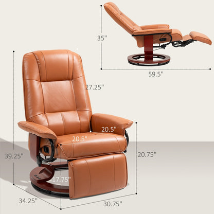 Fauteuil inclinable pivotant manuel réglable en similicuir HomCom avec repose-pieds confortable et relaxant