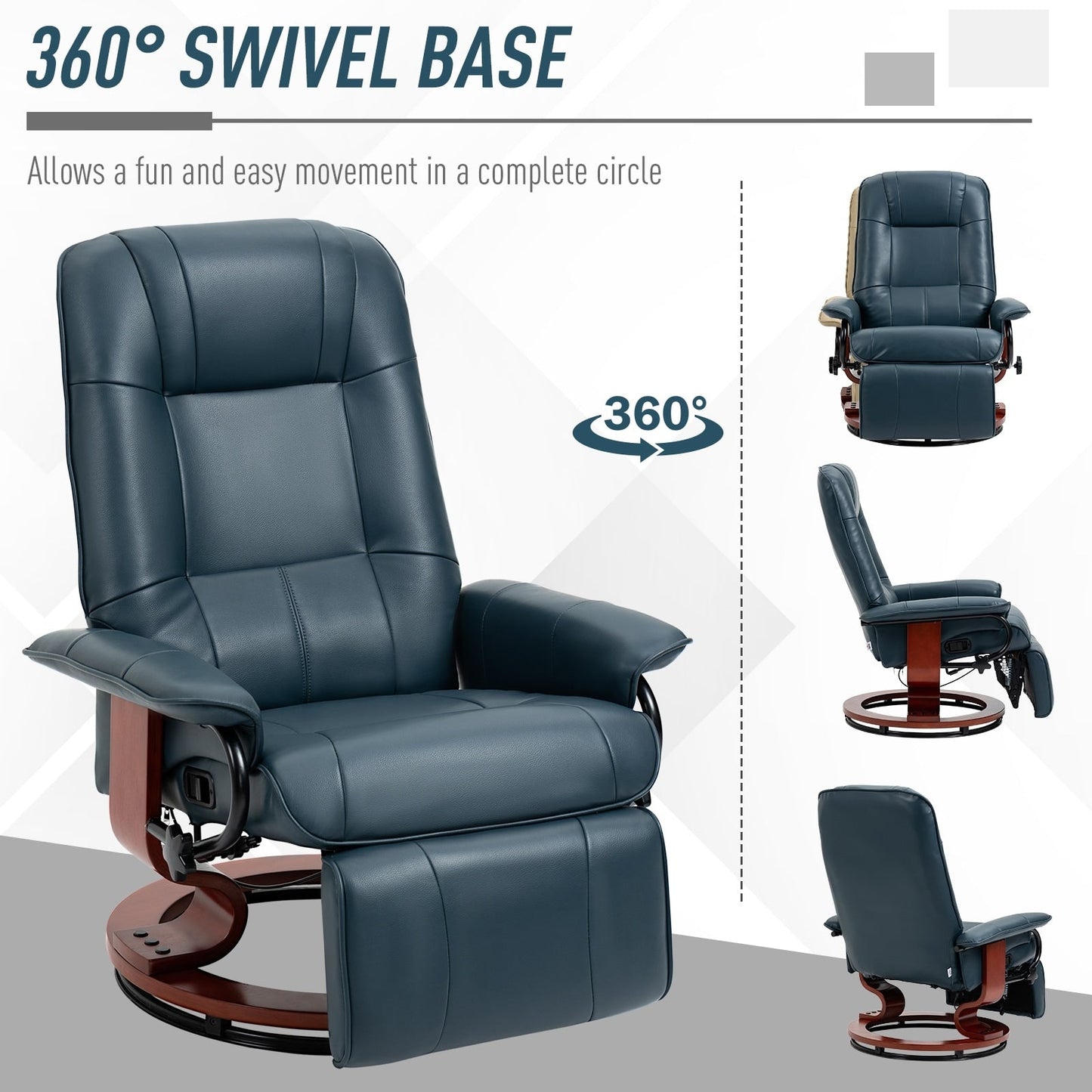 Fauteuil inclinable pivotant manuel réglable en similicuir HomCom avec repose-pieds confortable et relaxant