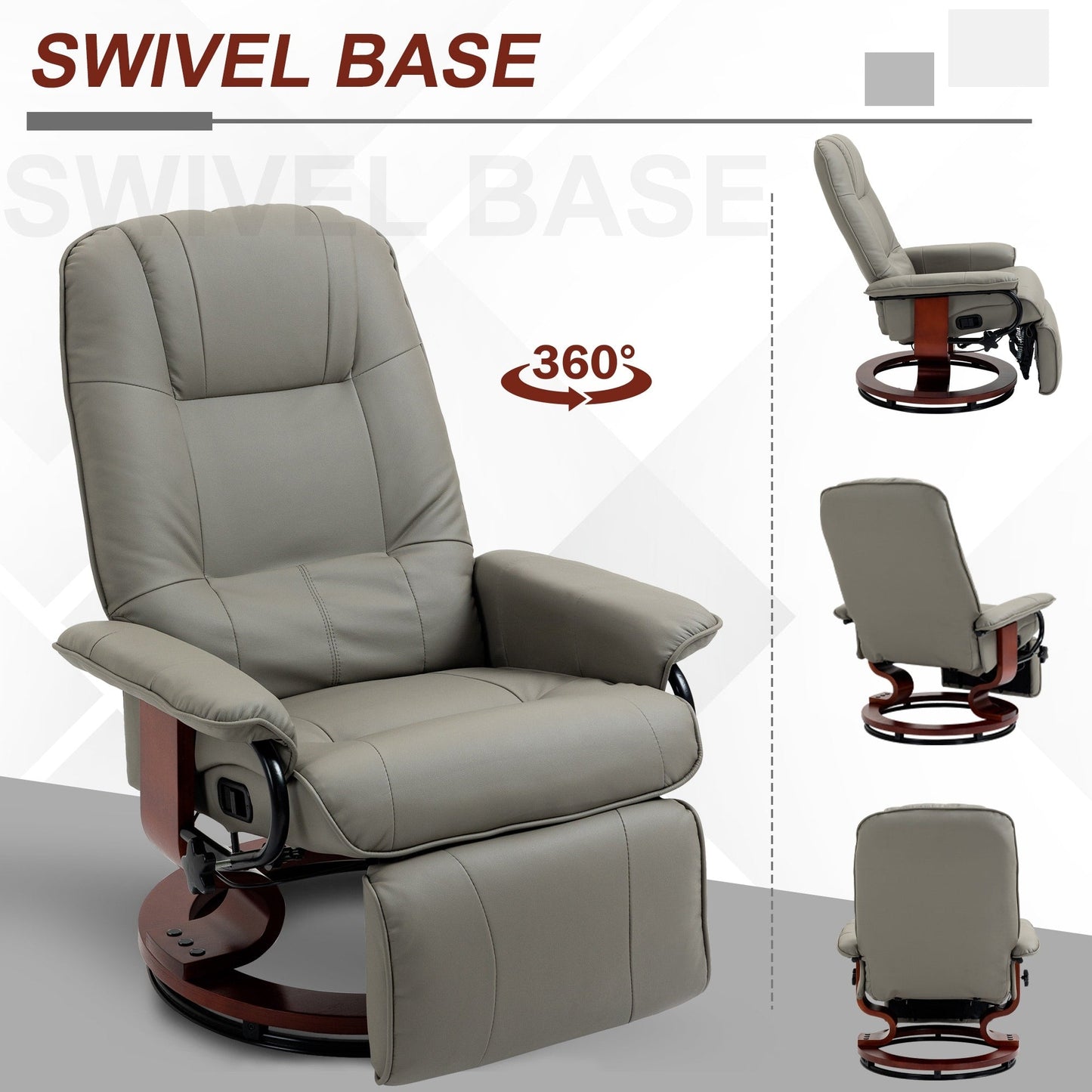 Fauteuil inclinable pivotant manuel réglable en similicuir HomCom avec repose-pieds confortable et relaxant