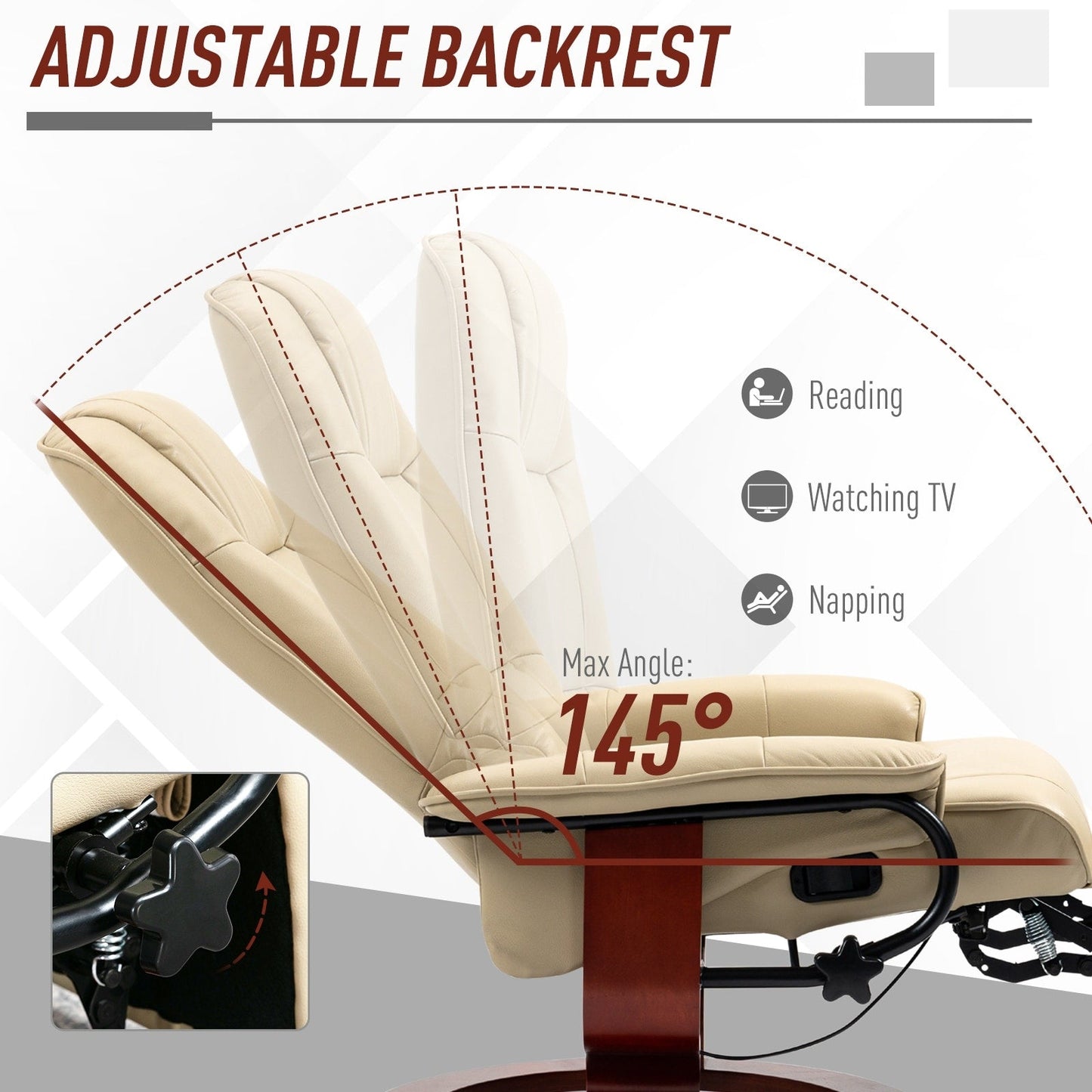 Fauteuil inclinable pivotant manuel réglable en similicuir HomCom avec repose-pieds confortable et relaxant