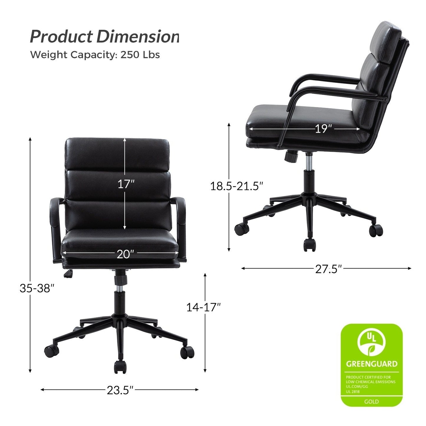 Chaise de travail moderne Joseph en similicuir avec verrouillage de l'inclinaison et inclinaison centrale par HULALA HOME