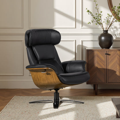 Fauteuil inclinable Jovan 31,5 en bois courbé et cuir véritable