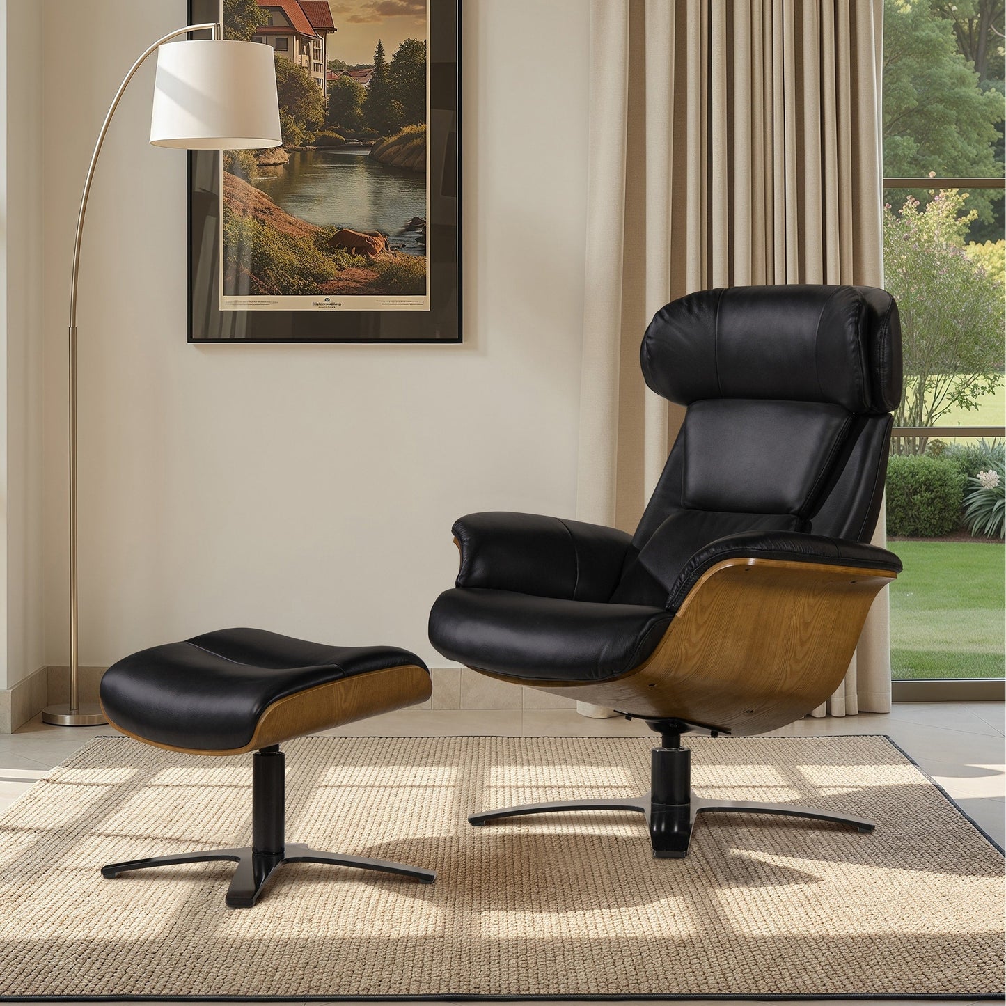 Fauteuil inclinable Jovan 31,5 en cuir véritable avec pouf