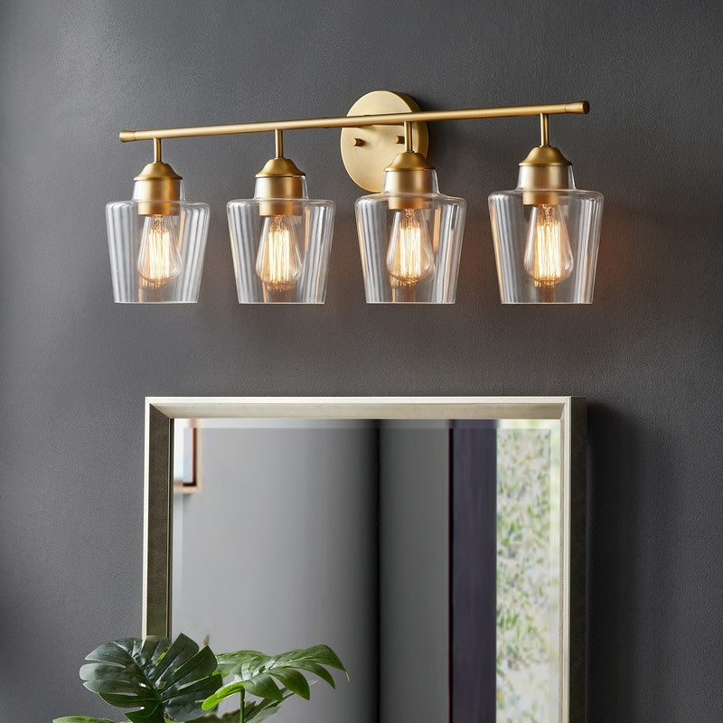 KAWOTI Lampe de salle de bain en métal à 4 lumières et abat-jour en verre à intensité variable