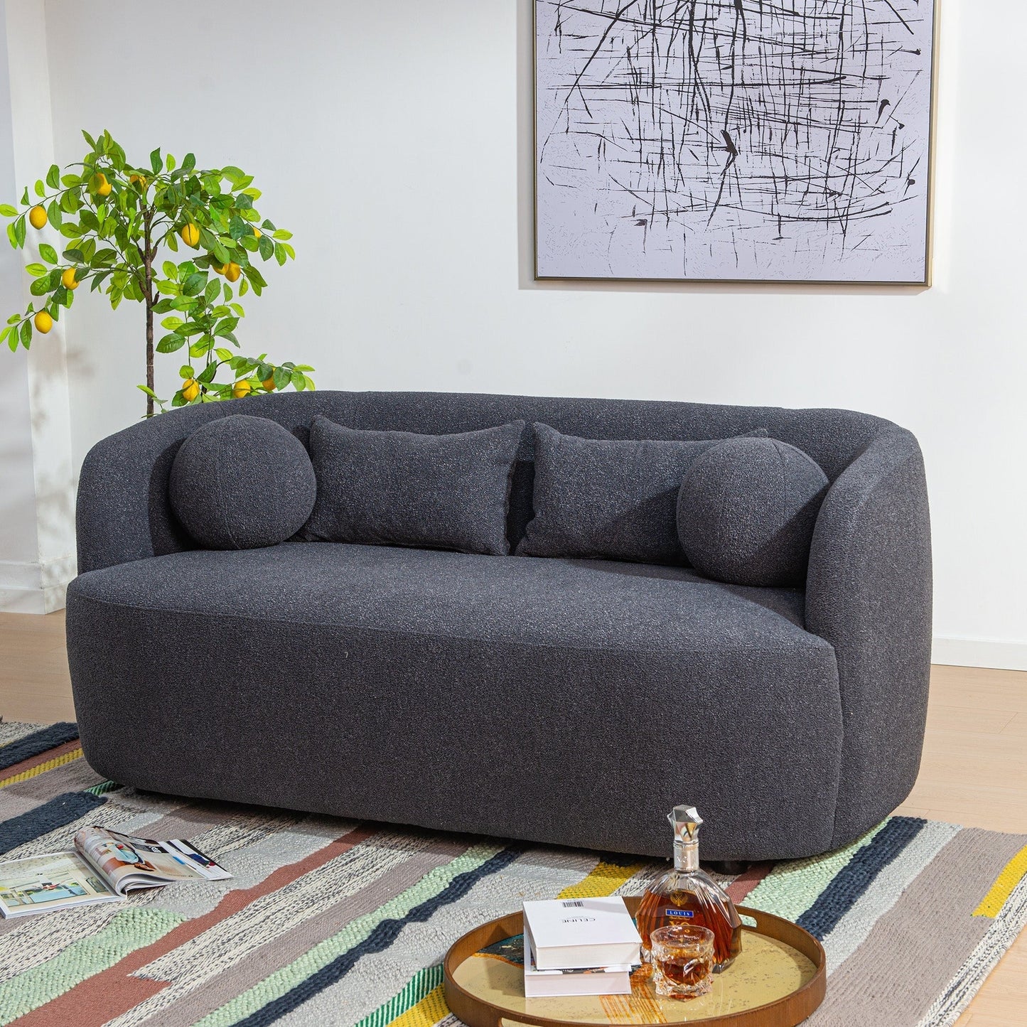 Causeuse 2 places rembourrée KINWELL Boucle avec oreillers