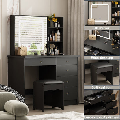 Coiffeuse Kerrogee avec miroir éclairé réglable et tabouret - 39,4 L x 19,7 l x 53,5 H