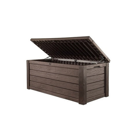 Coffre de rangement extérieur Keter Westwood en résine durable, grand format, 150 gallons, pour meubles et fournitures, marron