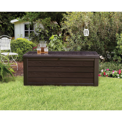 Coffre de rangement extérieur Keter Westwood en résine durable, grand format, 150 gallons, pour meubles et fournitures, marron