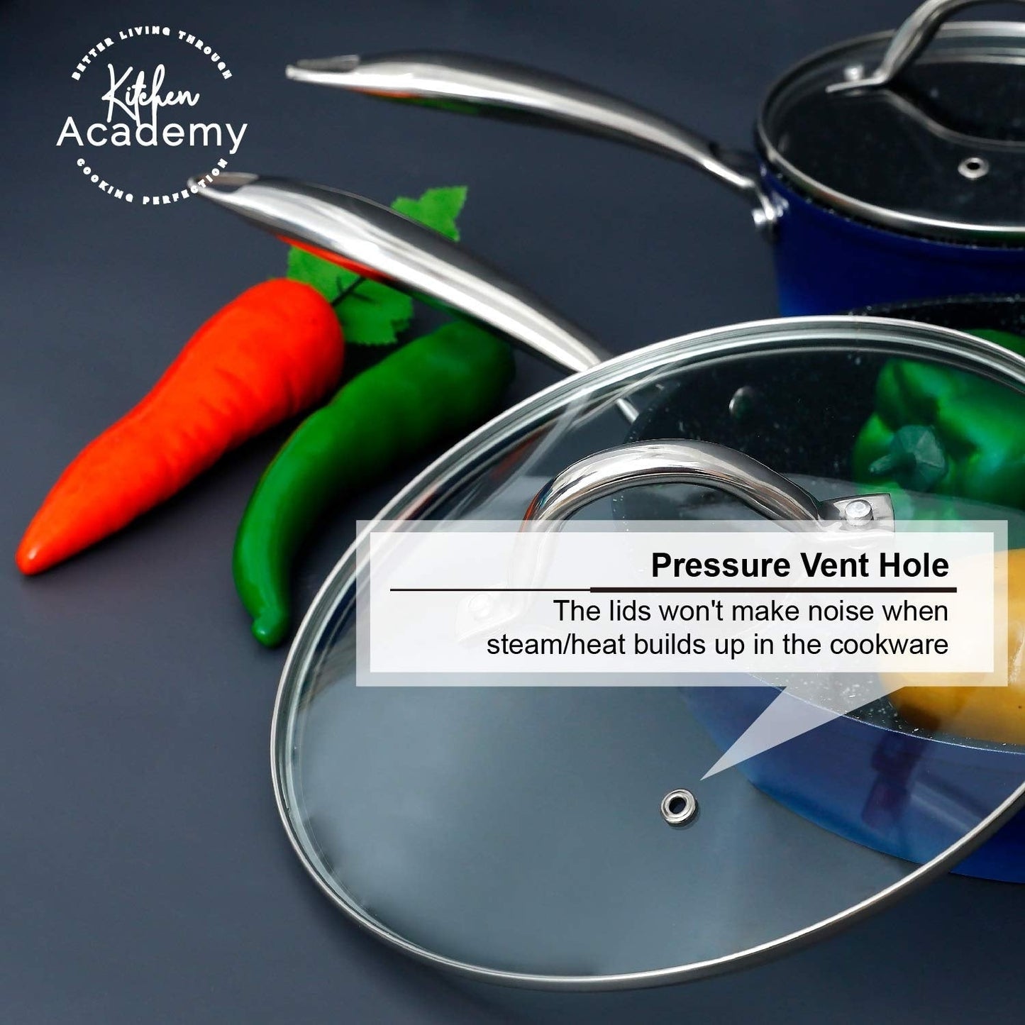 Batterie de cuisine antiadhésive de 15 pièces avec revêtement en granit Kitchen Academy