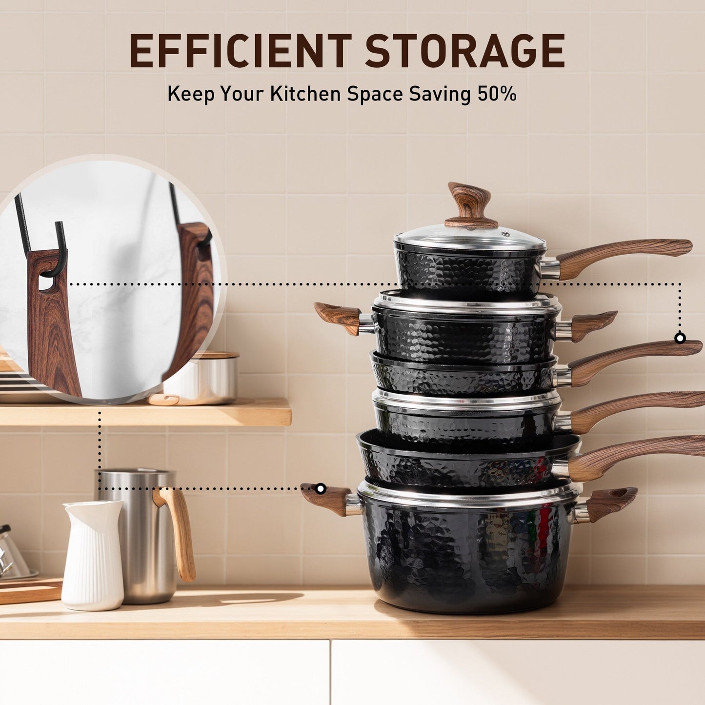 Batterie de cuisine antiadhésive de 15 pièces avec revêtement en granit Kitchen Academy