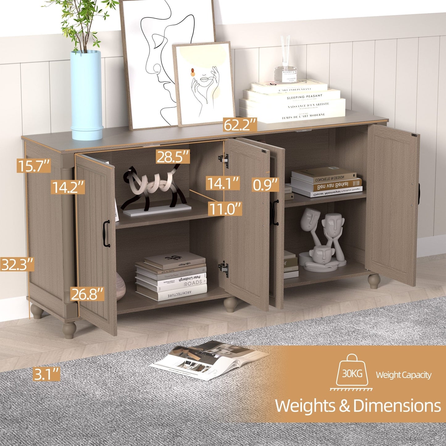 Buffet de cuisine, meuble bar à café, meuble de rangement d'appoint