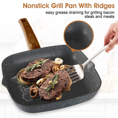 Batterie de cuisine en granit, poêles et casseroles antiadhésives, 12/15/30 pièces