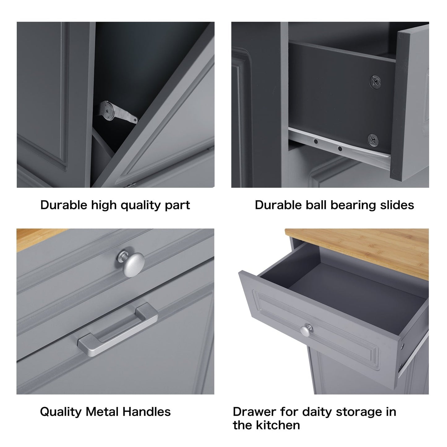 Poubelle de cuisine inclinable avec tiroir et rangement sur plan de travail en bois