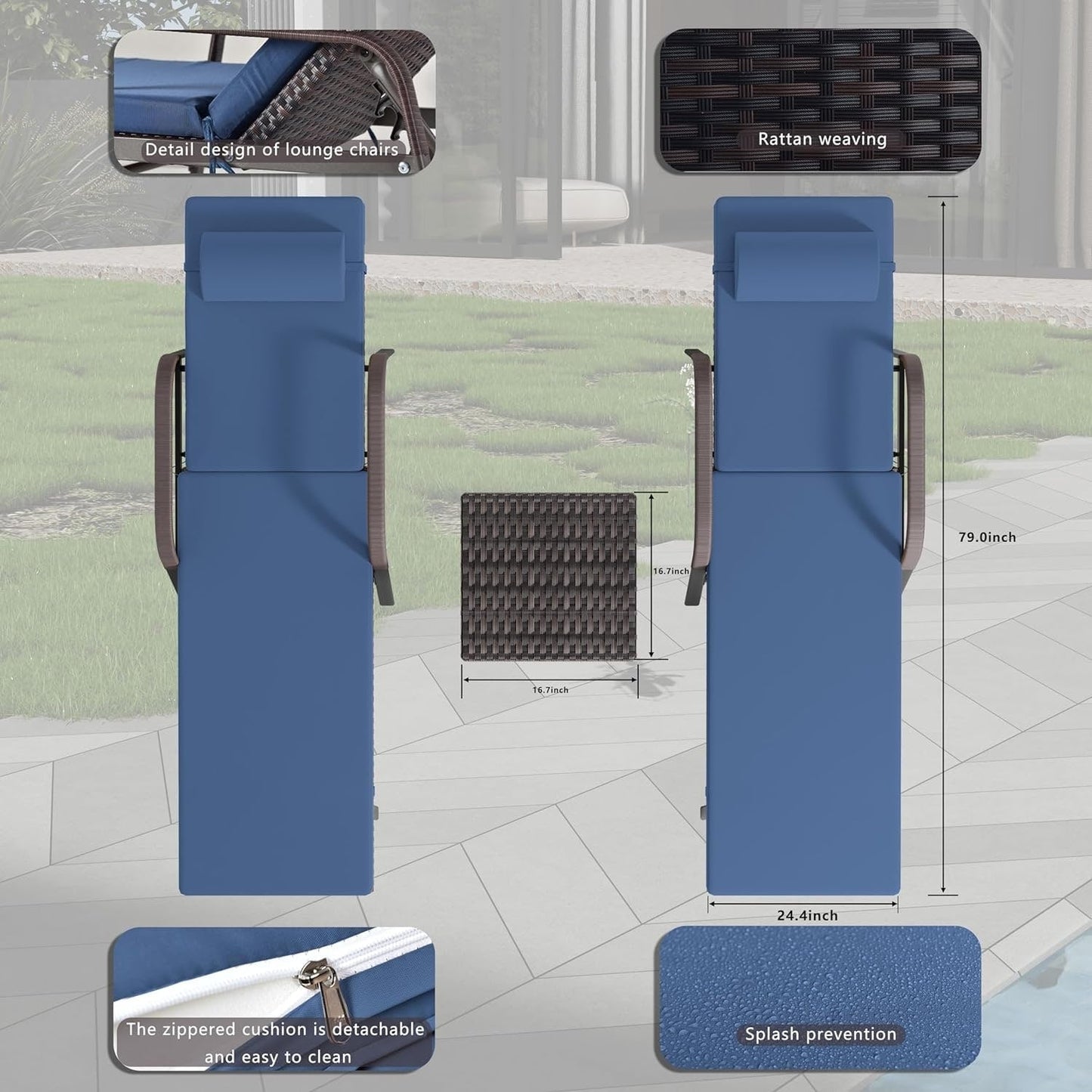 Ensemble de chaises longues d'extérieur 3 pièces Kullavik