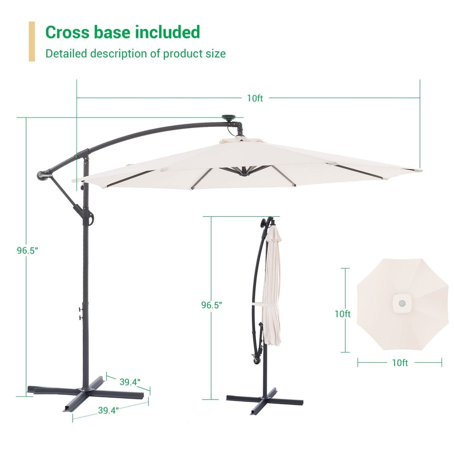 Parasol de terrasse déporté à LED LIVOOSUN de 10 pieds avec base croisée