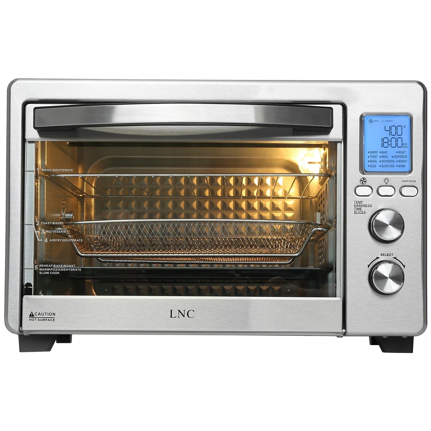 Four grille-pain de comptoir LNC 12 en 1 de grande capacité (34 pintes), convection, rôtissoire et friteuse à air - 19,5 L x 15 l x 12,5 H