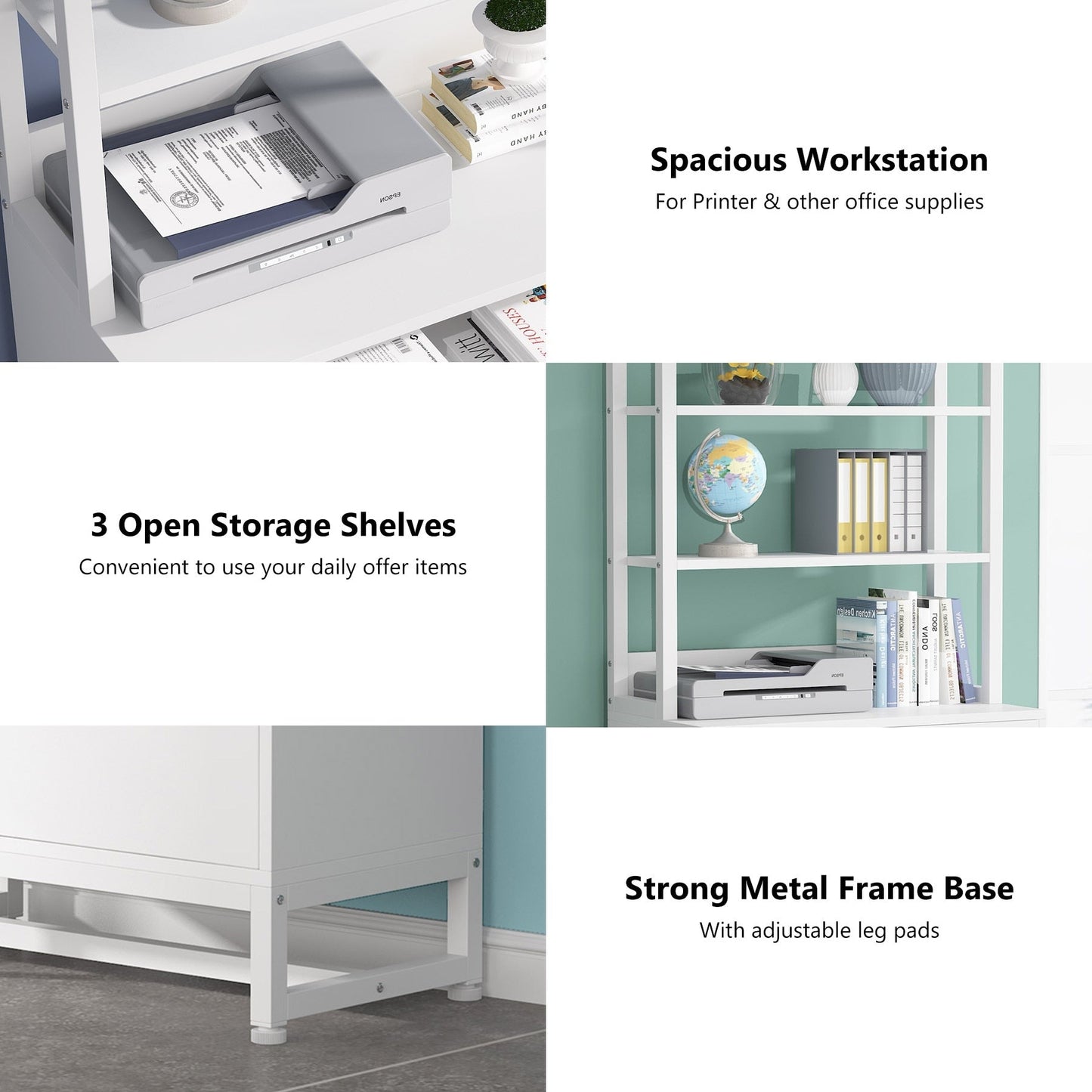 Classeur à 2 tiroirs, meuble de classement moderne avec support d'imprimante et serrure