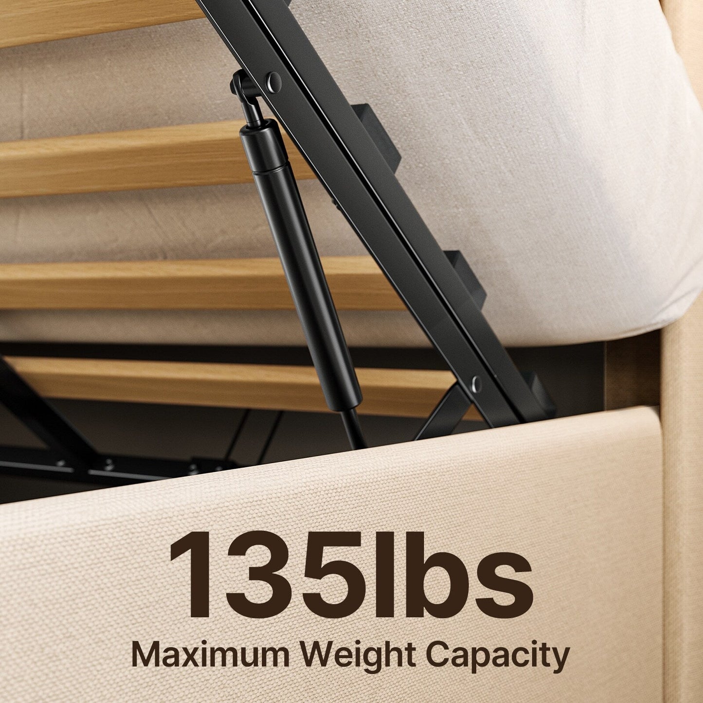 Cadre de lit relevable avec rangement, cadre de lit plateforme rembourré avec système de rangement hydraulique et tête de lit