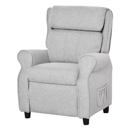 Fauteuil inclinable manuel rembourré gris clair pour enfants de 3 à 5 ans avec repose-pieds et 2 poches latérales