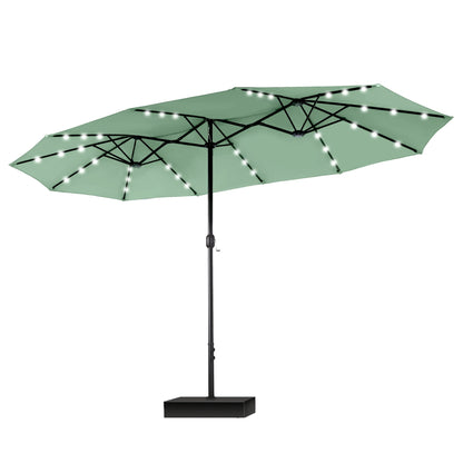 MAISON ARTS Parasol de marché extérieur rectangulaire à manivelle double face de 15 pieds Parasol de patio éclairé par LED solaire avec base incluse
