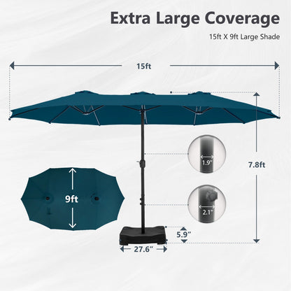 Parasol double extra large de 15 pieds pour patio double face de MAISON ARTS avec base incluse