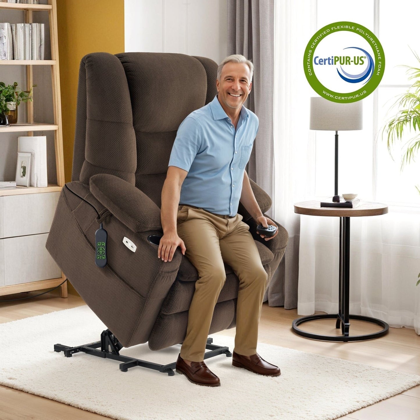 Fauteuil inclinable électrique à double moteur MCombo, grand format, avec massage et double chauffage, pour personnes âgées de grande taille, tissu R7635